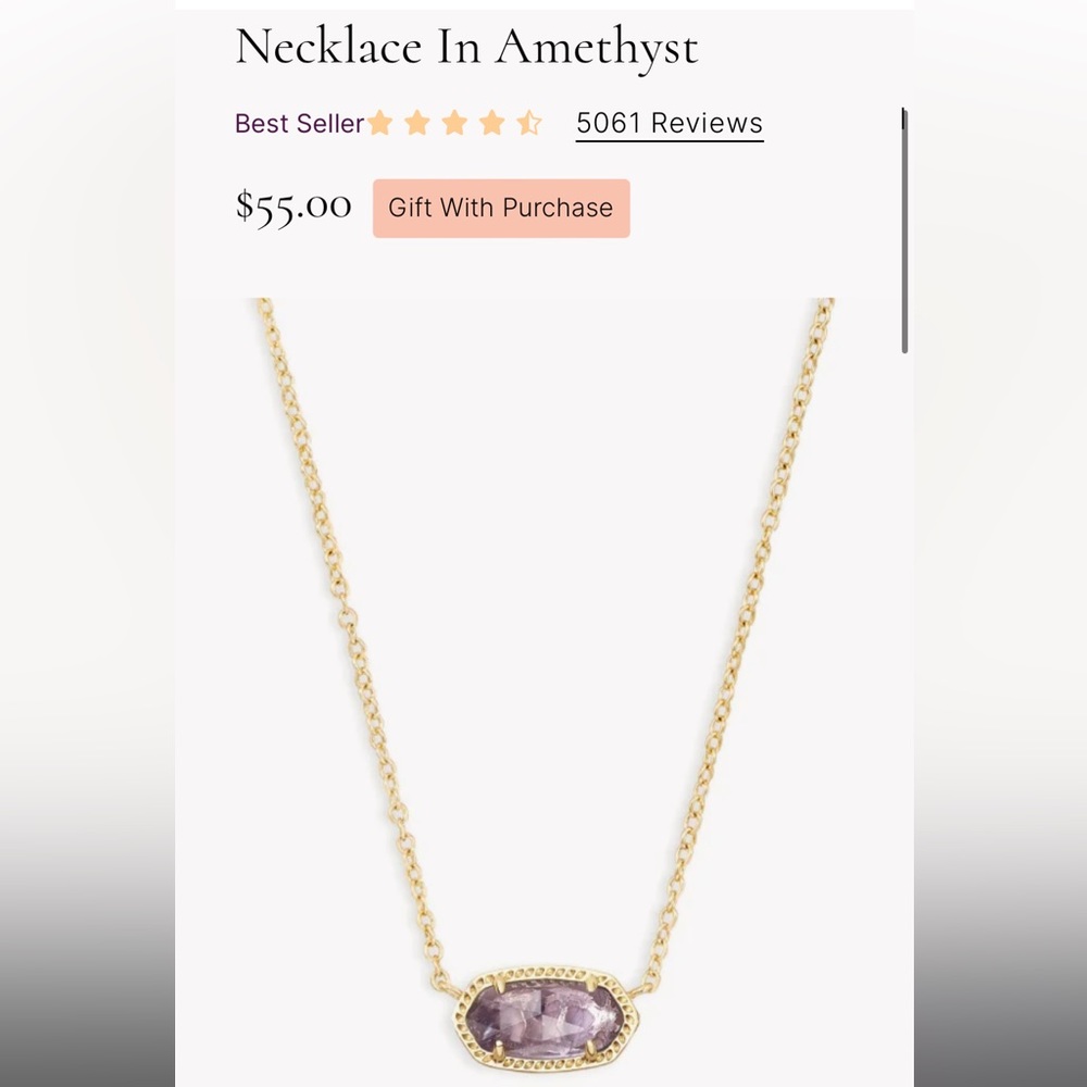 Kendra scott Elisa necklace Gold with amethyst stone BRAND NEW